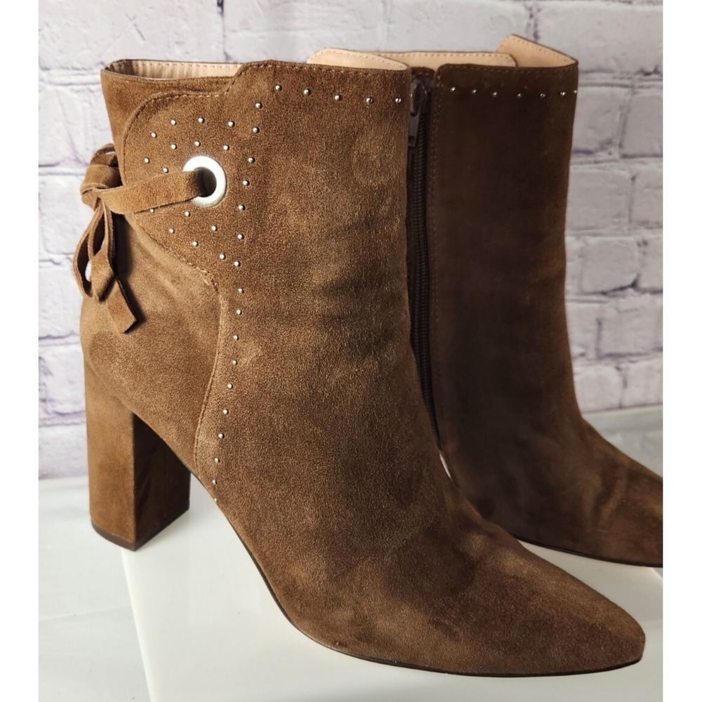 Chelsea & Violet‎ Miley Brown Suede Silver Studded, Bow Boots Sz 9